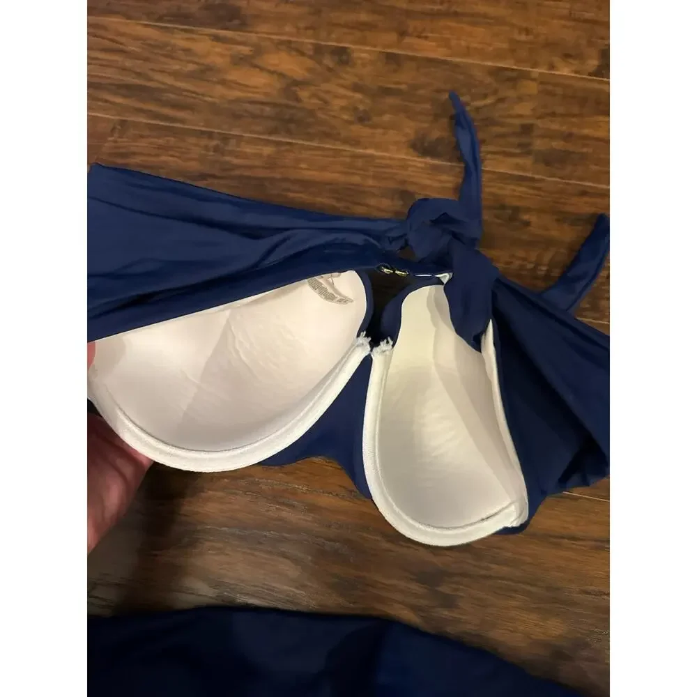 Victoria's Secret Bandeau Bikini Set Swim Top 38 DD Blue Underwire Bottom sz:med - Picture 4 of 6